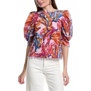 Farm Rio Colored Bananas Puff Sleeve Blouse Size S